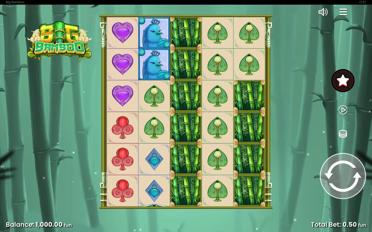 Big Bamboo Walzen: 5x6-Grid mit Panda, Affe und Mystery-Bamboo-Stapeln