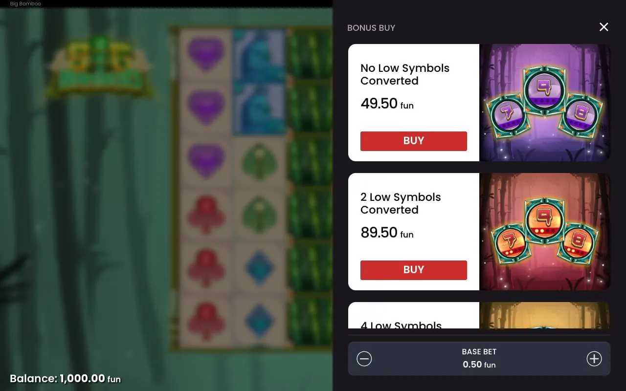 Big Bamboo Bonus-Buy-Menü mit den Kaufoptionen 99x und 179x