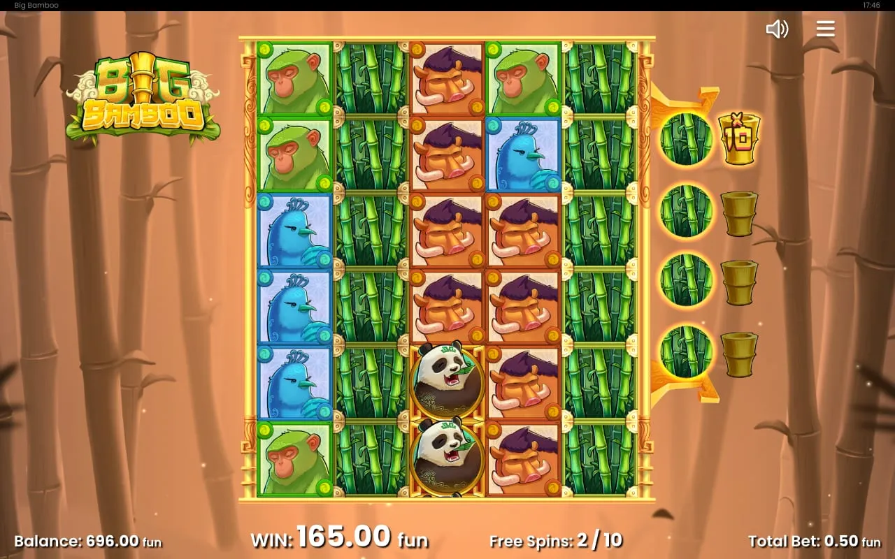 Big Bamboo Freispielgewinn: 165 Credits mit Panda-Stapel